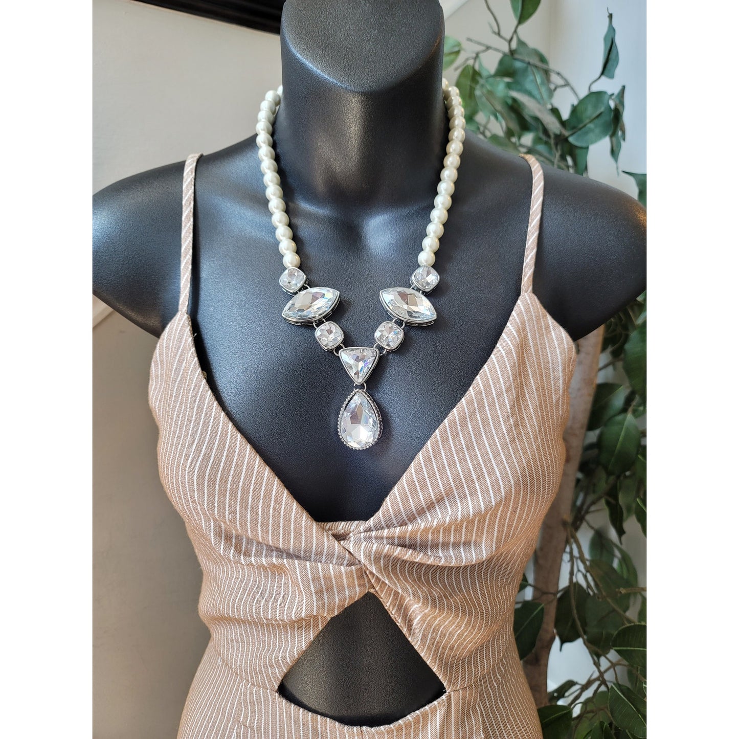 The Room Jumpsuit Women Medium Beige White Striped Cutout Wide Leg Sleeveless