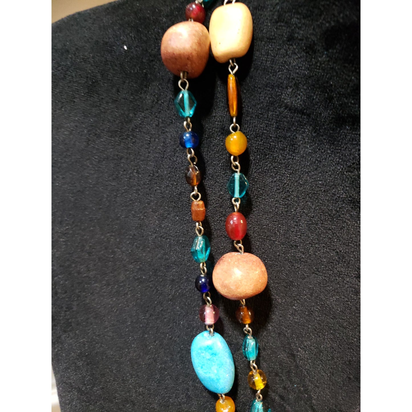 Women's Multicolor Stone Beaded Long Necklace Boho Layered Lobster Clasp