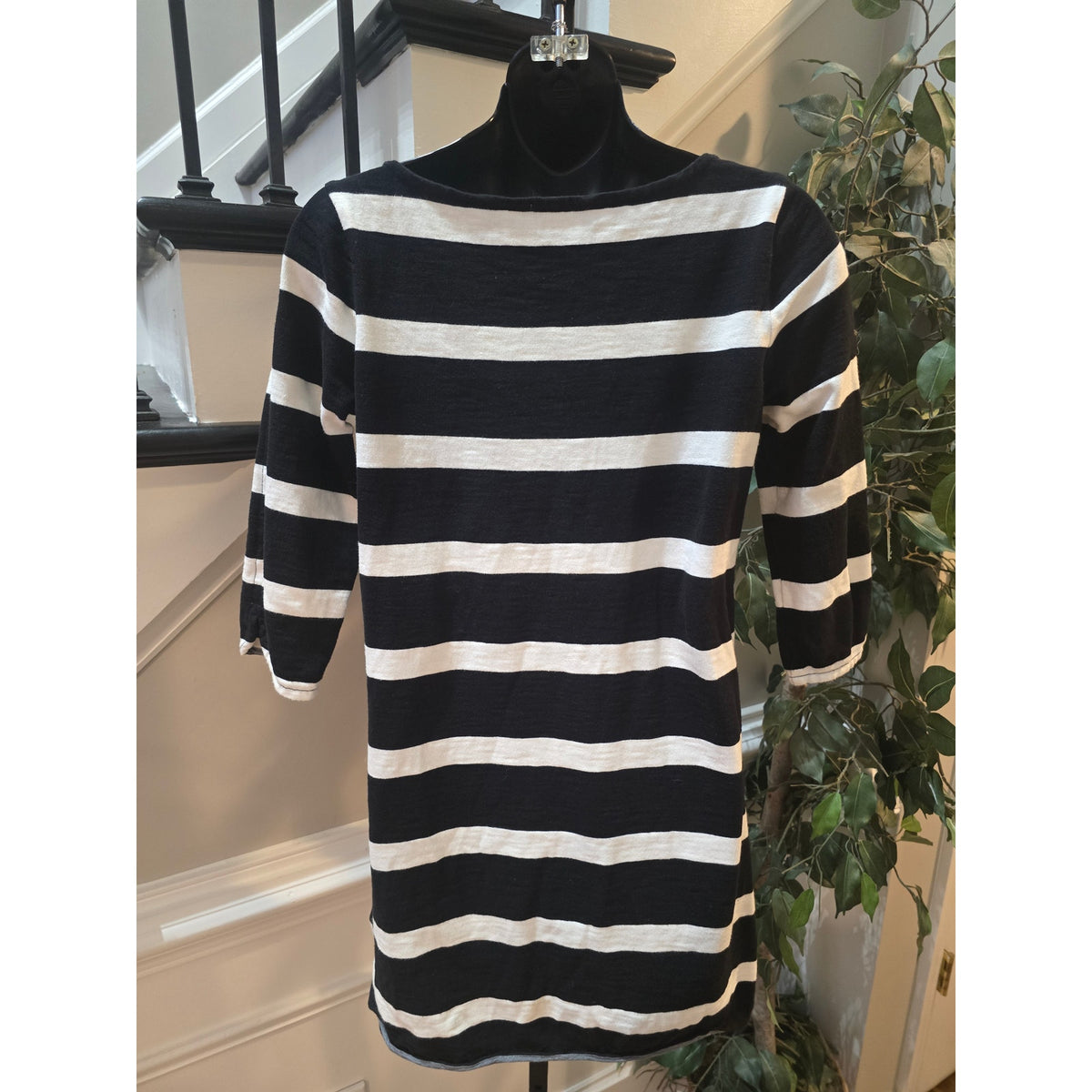 J. Crew Shift Dress Women's Size XS Black/White Striped Boat Neck 3/4 Sleeves