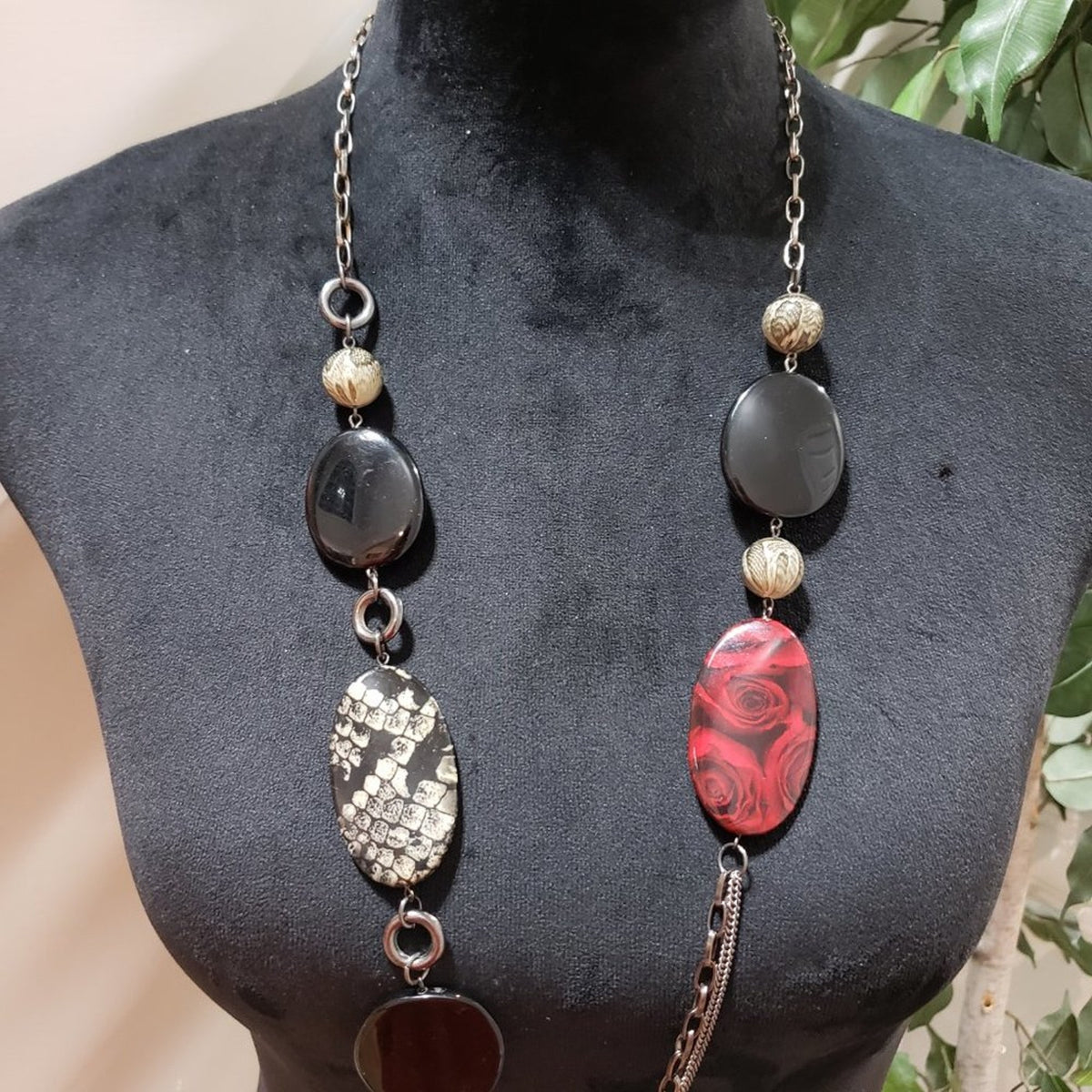 Premier Design Stone Mixed Media Silver Tone Adjustable Long Necklace w/ Lobster