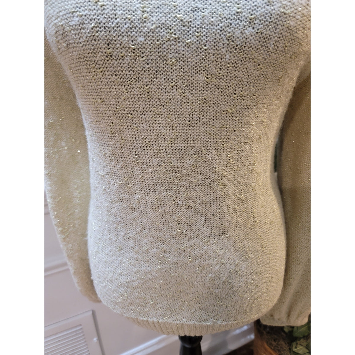 New York & Company Pullover Sweater Womens Medium Beige Ribbed Hem Mock Neck