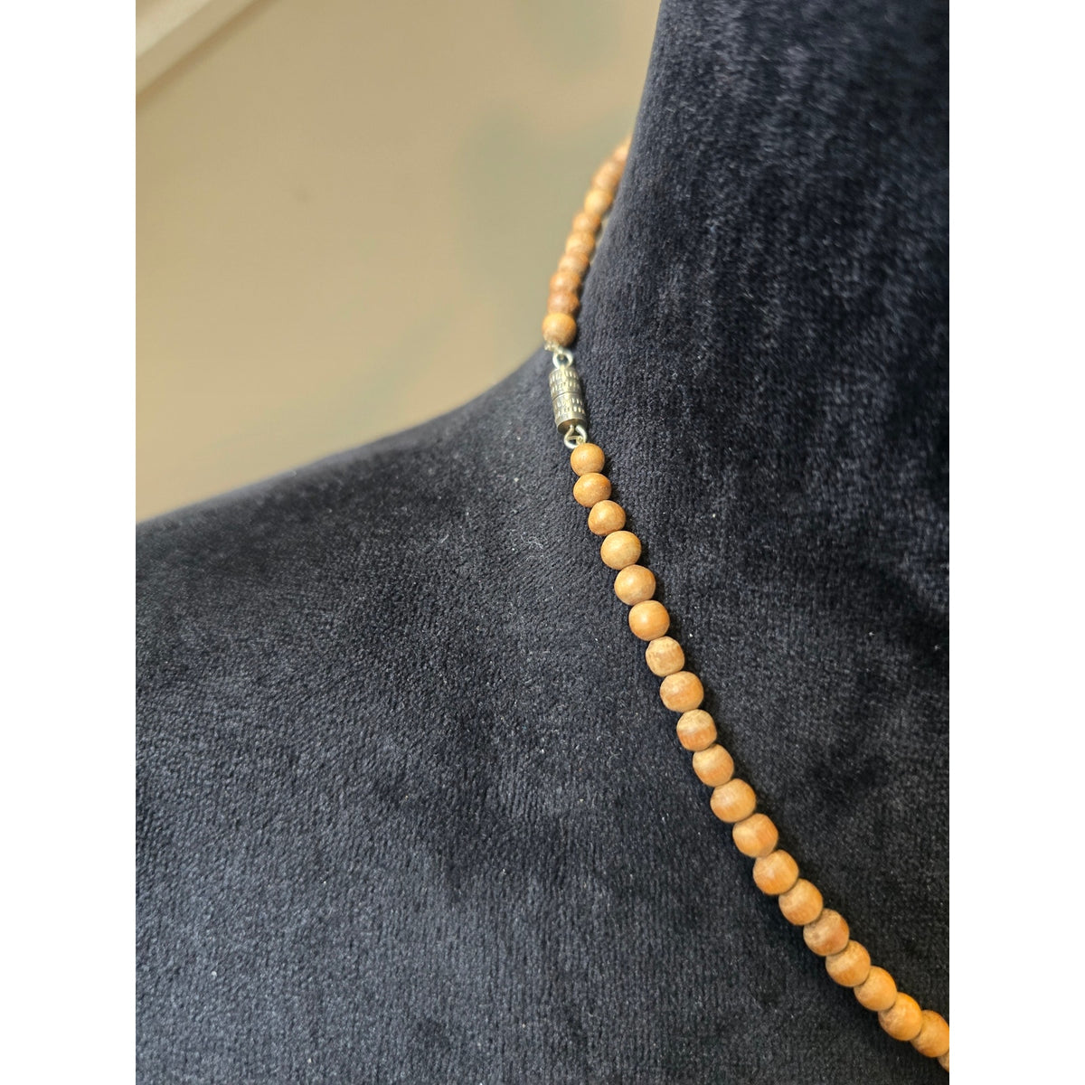 Lightweight Brown Wood Bead Iridescent Shell Teardrop Statement Necklace