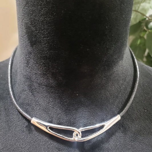 Nine West Womens Fashion Black Cord & Silver Tone Necklace with Lobster Clasp