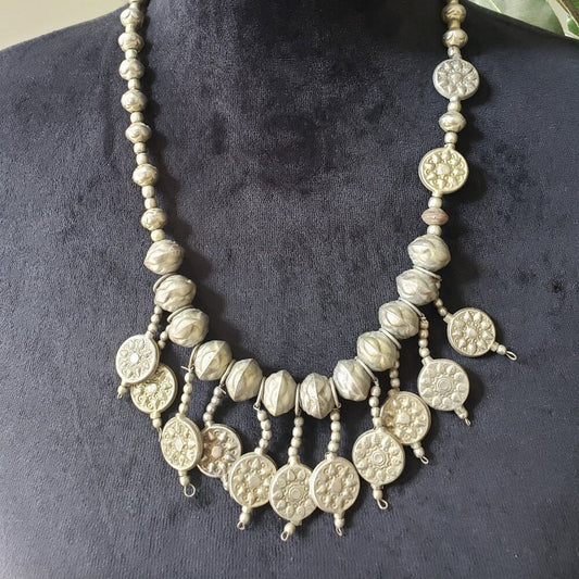 Women Gold Tone Metal Balls, Seed Beads Coins Charms Necklace with Lobster Clasp