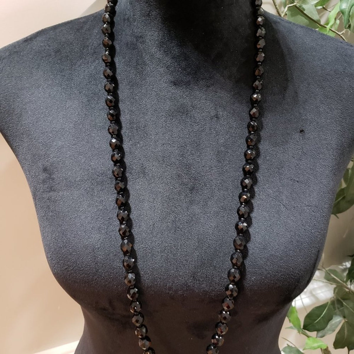 Womens Fashion Black Beaded Statement Long Collar Necklace with Lobster Clasp