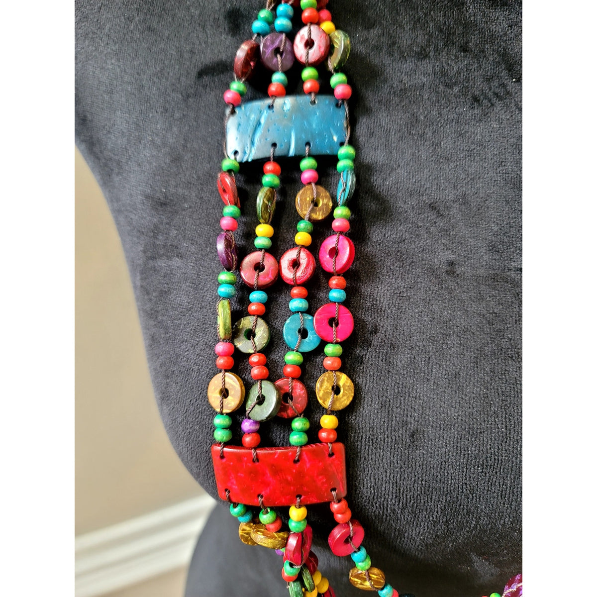 Multicolor Beaded Boho Statement Necklace Long Layered Tribal Festival Jewelry