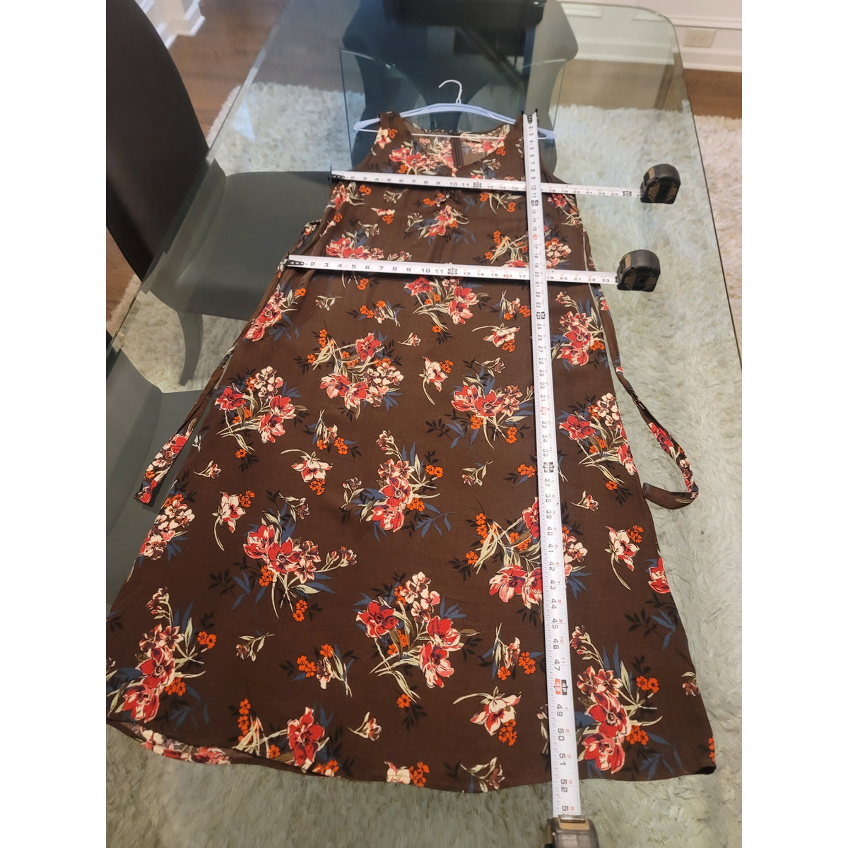 Old Navy Midi Dress Womens 20 Brown Kitri Floral Ruched V-Neck Sleeveless Casual