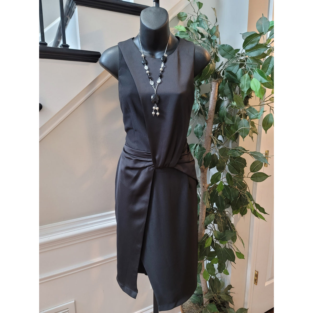 Harlyn Dress Womens Small Black Sleeveless Wrap Front Cocktail Party Elegant