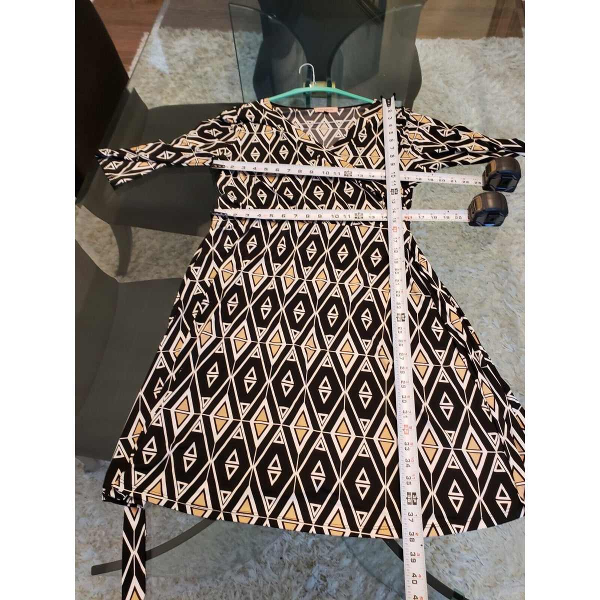 East Adeline Womens Black White Polyester V-Neck 3/4 Sleeve Knee Length Dress 1X