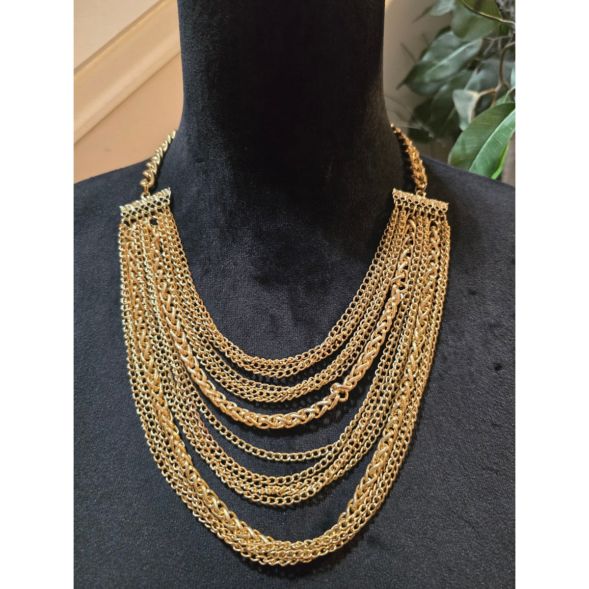 Women's Gold Tone Multi Strand Chain Necklace Layered Statement Bib Chunky Links