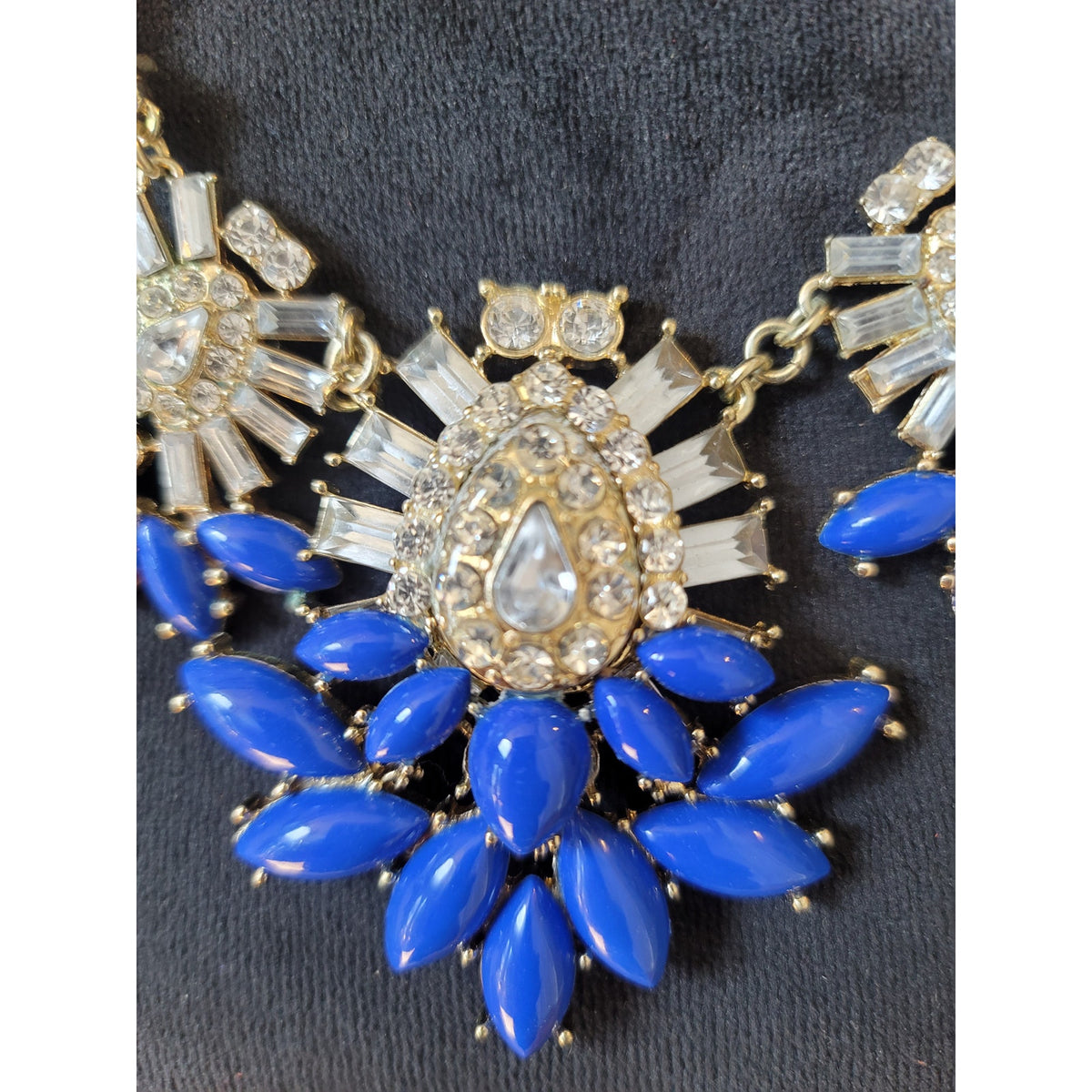 Women's Blue Statement Bib Necklace With Crystals And Lobster Clasp Lock