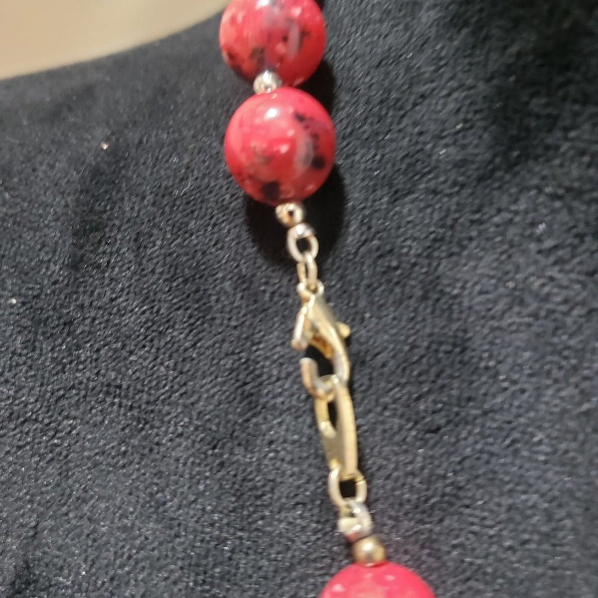 Womens Fashion Natural Red Round Beads Single Strand Necklace w/ Lobster Clasp