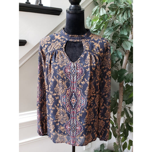 Knox Rose Women Multicolor Polyester Halter Neck Long Sleeve Top Blouse Size XXL
