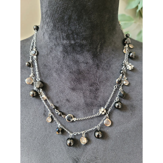 Express Black Beaded Layered Necklace With Lobster Clasp Elegant Statement Piece