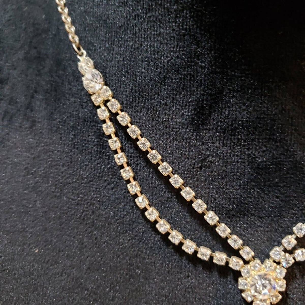 Womens Rhinestone Gold Tone Drop Cubic Zirconia Pendant Necklace Lobster Clasp