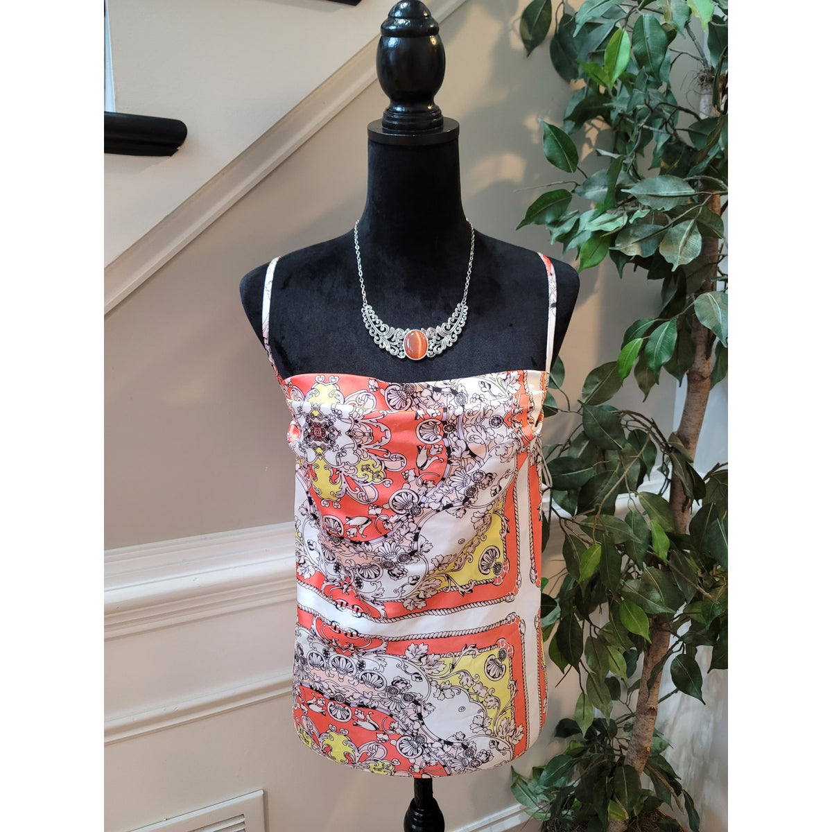 Cache Cami Tank Top Women's SZ XS Multicolor Floral Cowl Neck Spaghetti Strap