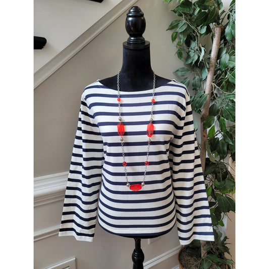 J Crew Long Sleeve Shirt Women's XXL Navy Classic Boatneck Mariner 100% Cotton