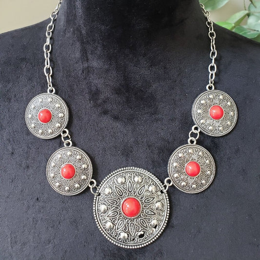 Paparazzi Womens Hey, SOL Sister Red Bead Silver Chain Collar Necklace Lobster