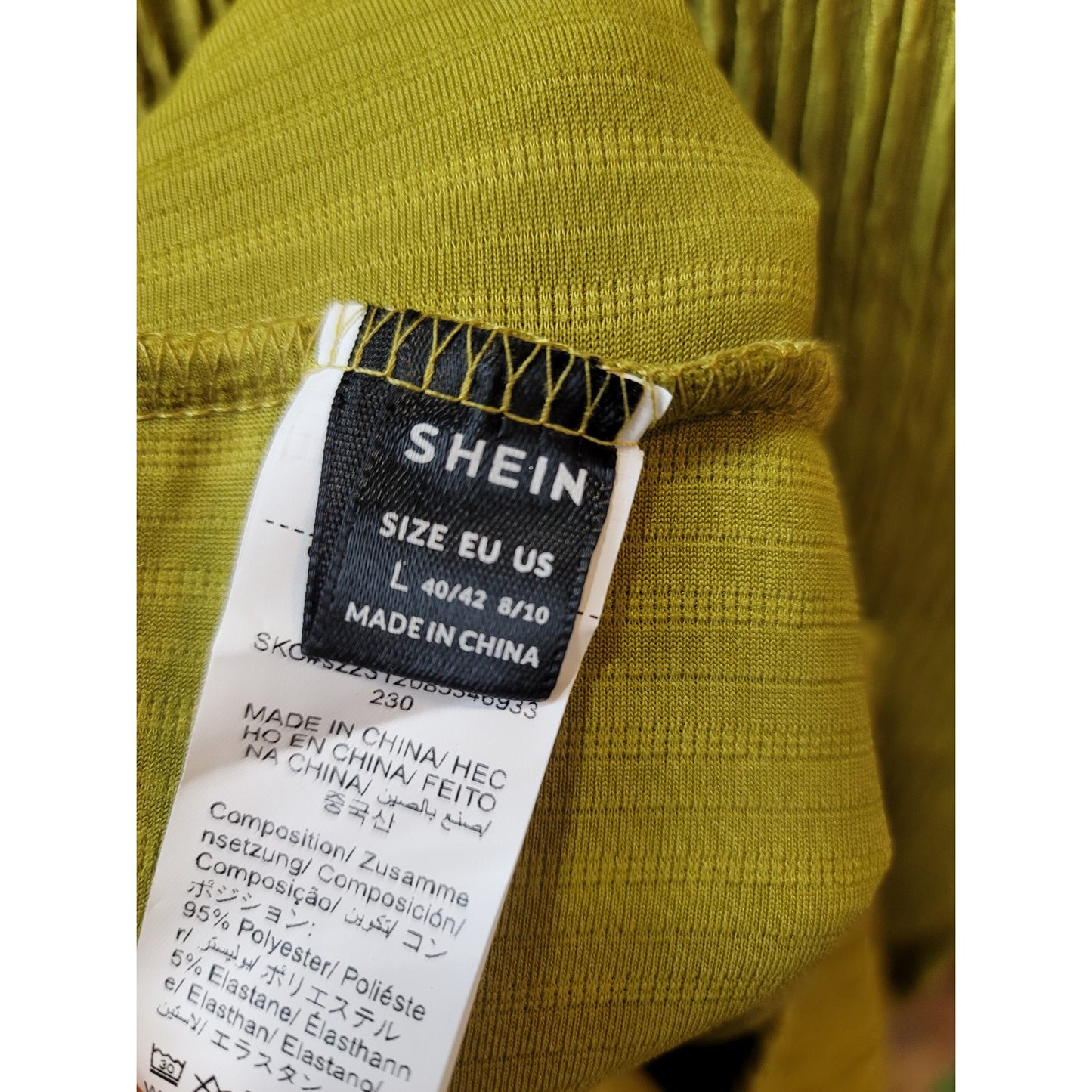 SHEIN Dress Women L Yellow Sleeveless Crinkle Ruched Midi Bodycon Chic