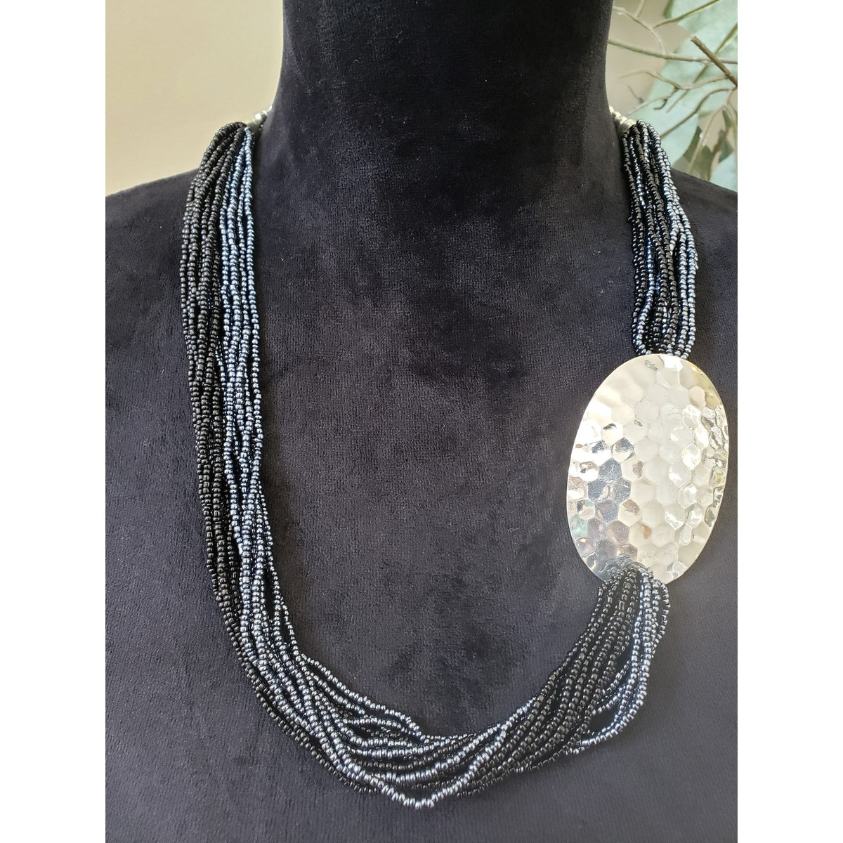 Women Fashion Two Tone Multi Layered Seed Beads Statement Necklace w/ Claw Clasp