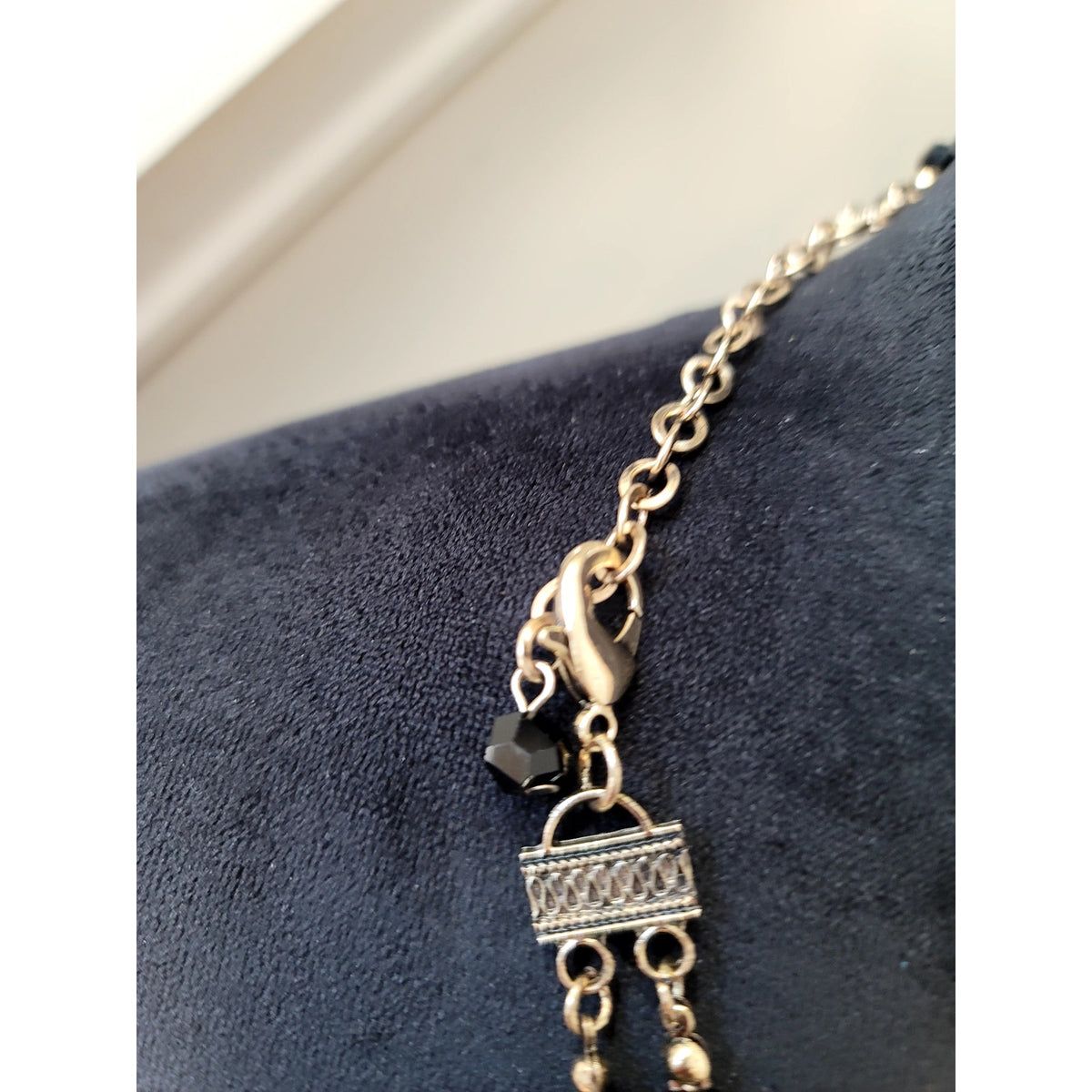 Black Beaded Elephant Pendant Necklace Turquoise Crystal Multi-Strand Statement