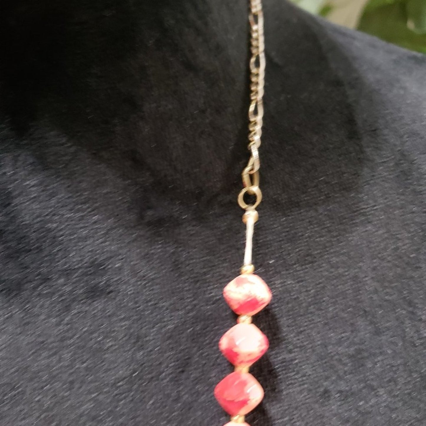 Women's Fashion Natural Ruby Pink Round Beaded Long Necklace with Round Clasp