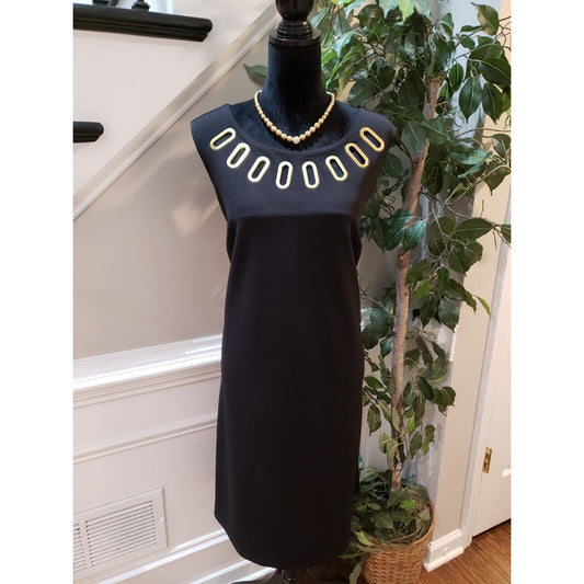 Blooming Rose Womens Black Metal Trimmed Round Neck Knee Length Shift Dress 2X