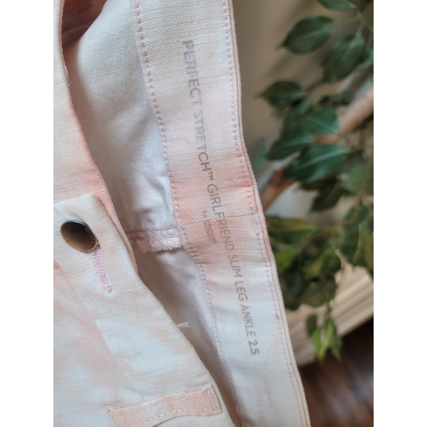 Chico's Ankle Pants Women's 2.5 (14) Pink White Tie Dye Cotton Stretch Slim Fit