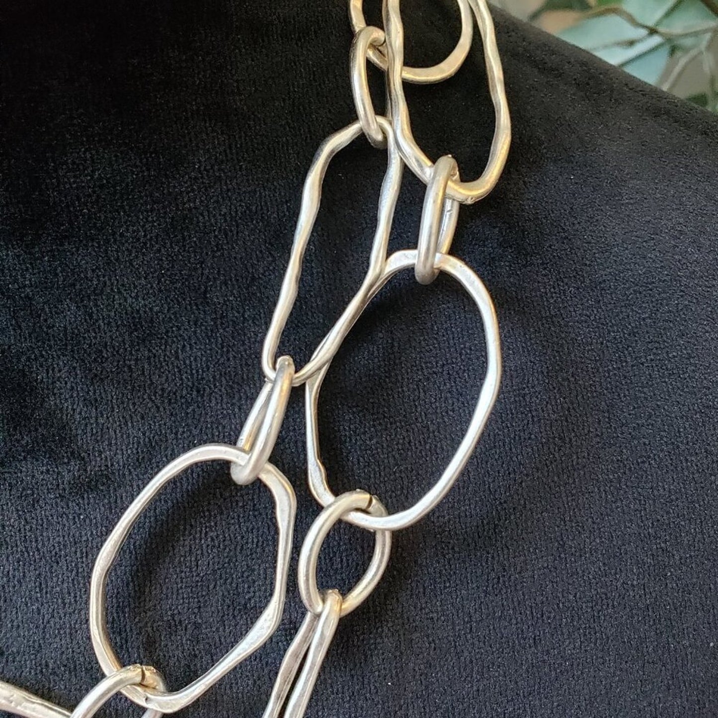 Womens Silver Tone Modernist BUBBLE UP Big Hammered Necklace with Lobster Clasp