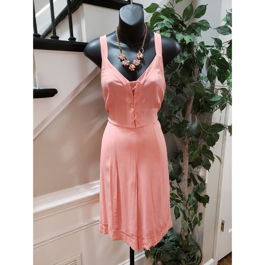 A Loves A Womens Pink Backless Ruched Wide Strap Lace Up V Neck Jumpsuit Size XS