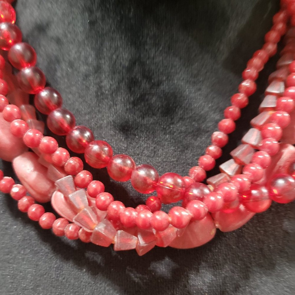 Womens Fashion Multistrand Red Glass Gemstone Beaded Choker Necklace