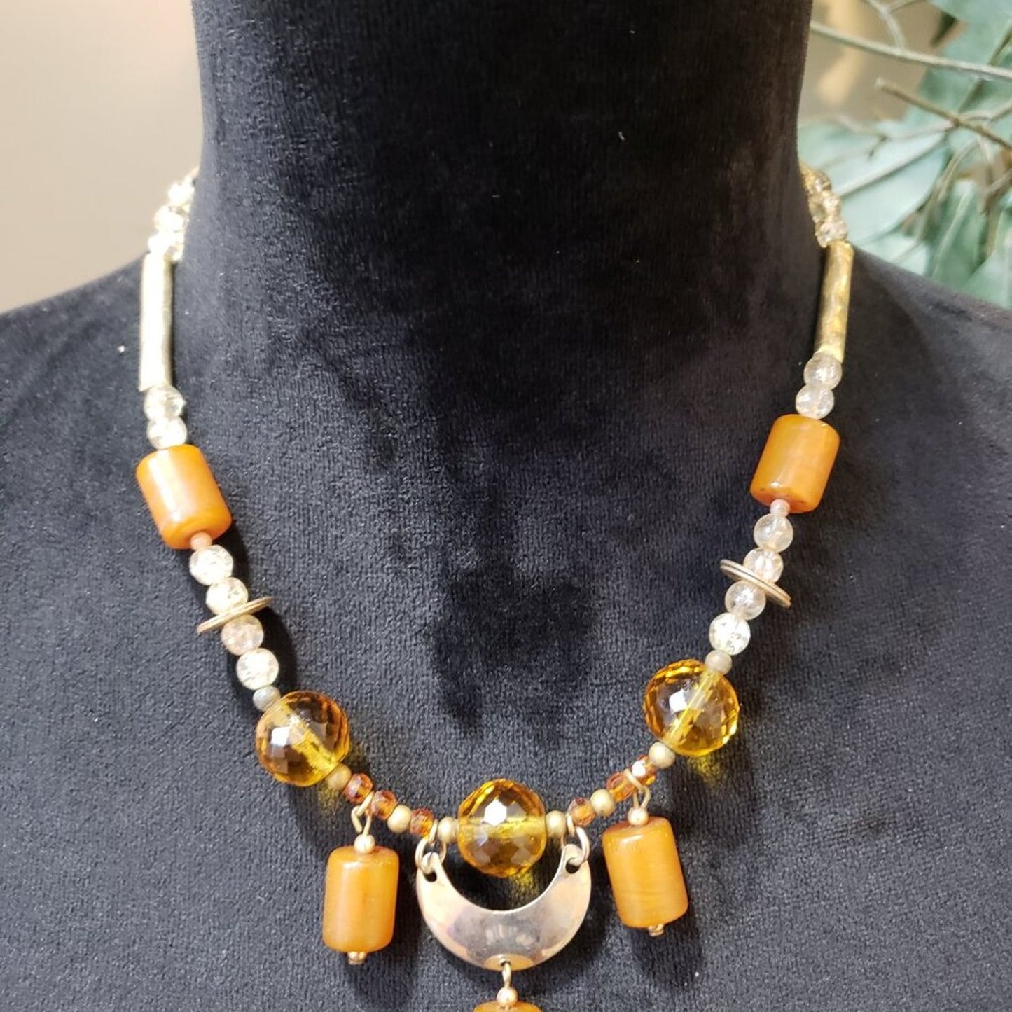 Women's Yellow Agate and Jasper Glass Charms Necklace Jewelry with Lobster Clasp