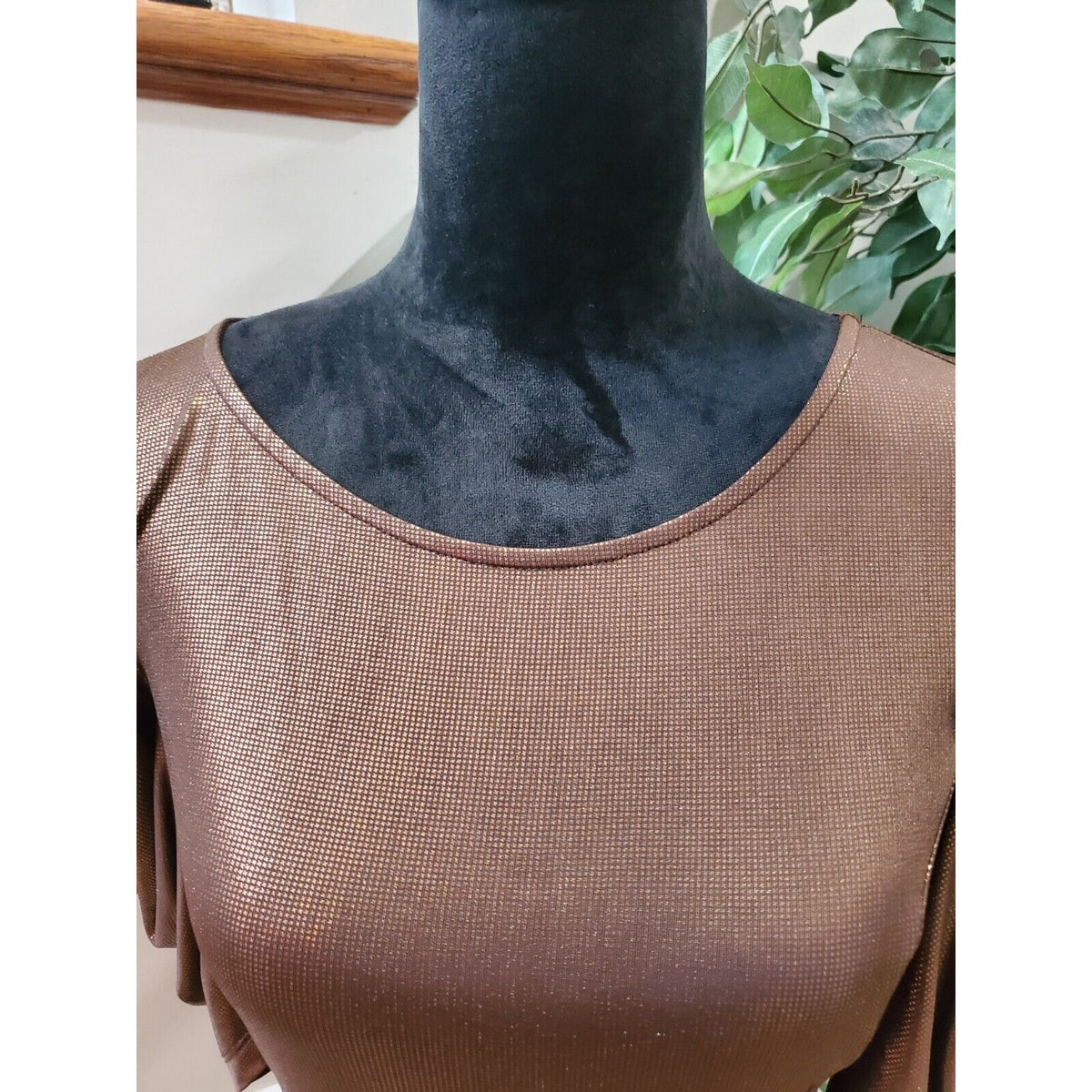 Forever 21 Women's Brown Polyester Round Neck Short Sleeve Knee Length Dress L