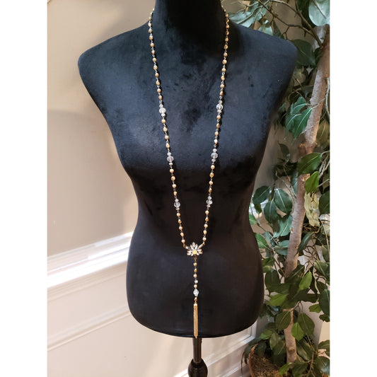 Womens Crystals Metal Balls Blister Beads Chains Tassel Long Necklace Jewelry