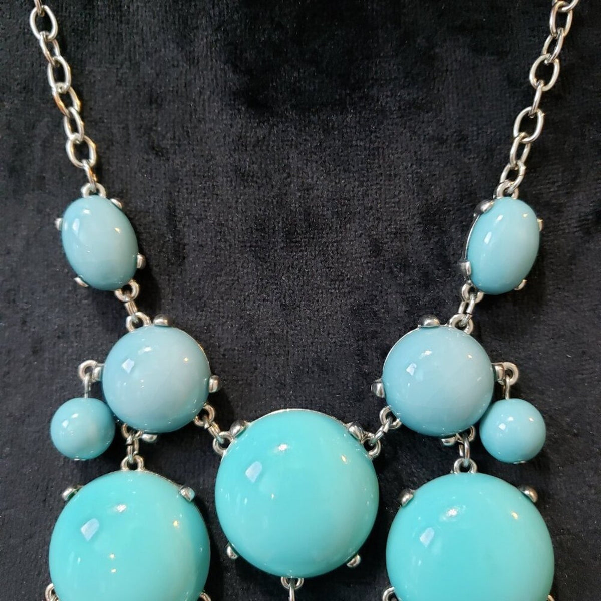Womens Blue Jane Stone Bubble Silver Chain Necklace Jewelry with Lobster Clasp