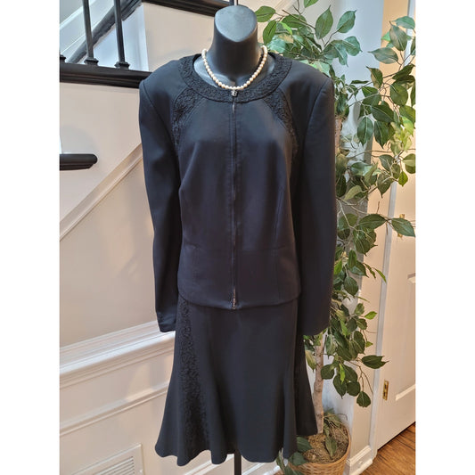 Basler 2 Piece Skirt Suit Womens 2X Black Cotton Long Sleeve Round Neck Full Zip