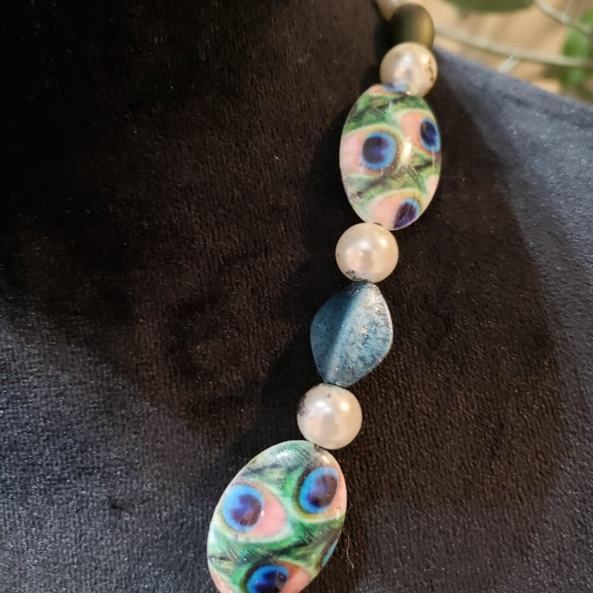 Women's Multi Colored Round Beaded Peacock Necklace Lock Clasp