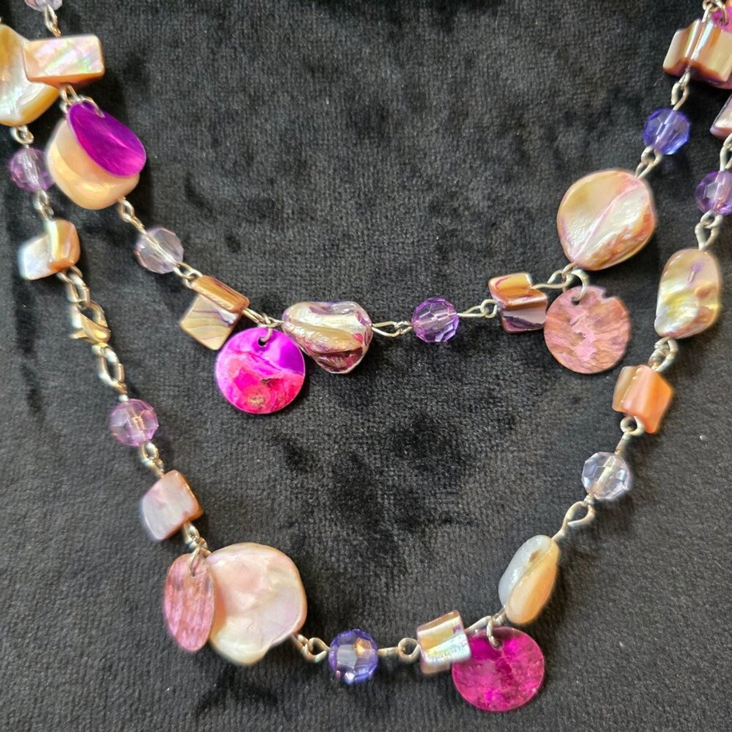Women Fashion Multicolor Mother of Pearl Beads Crystal Long Necklace Jewelry