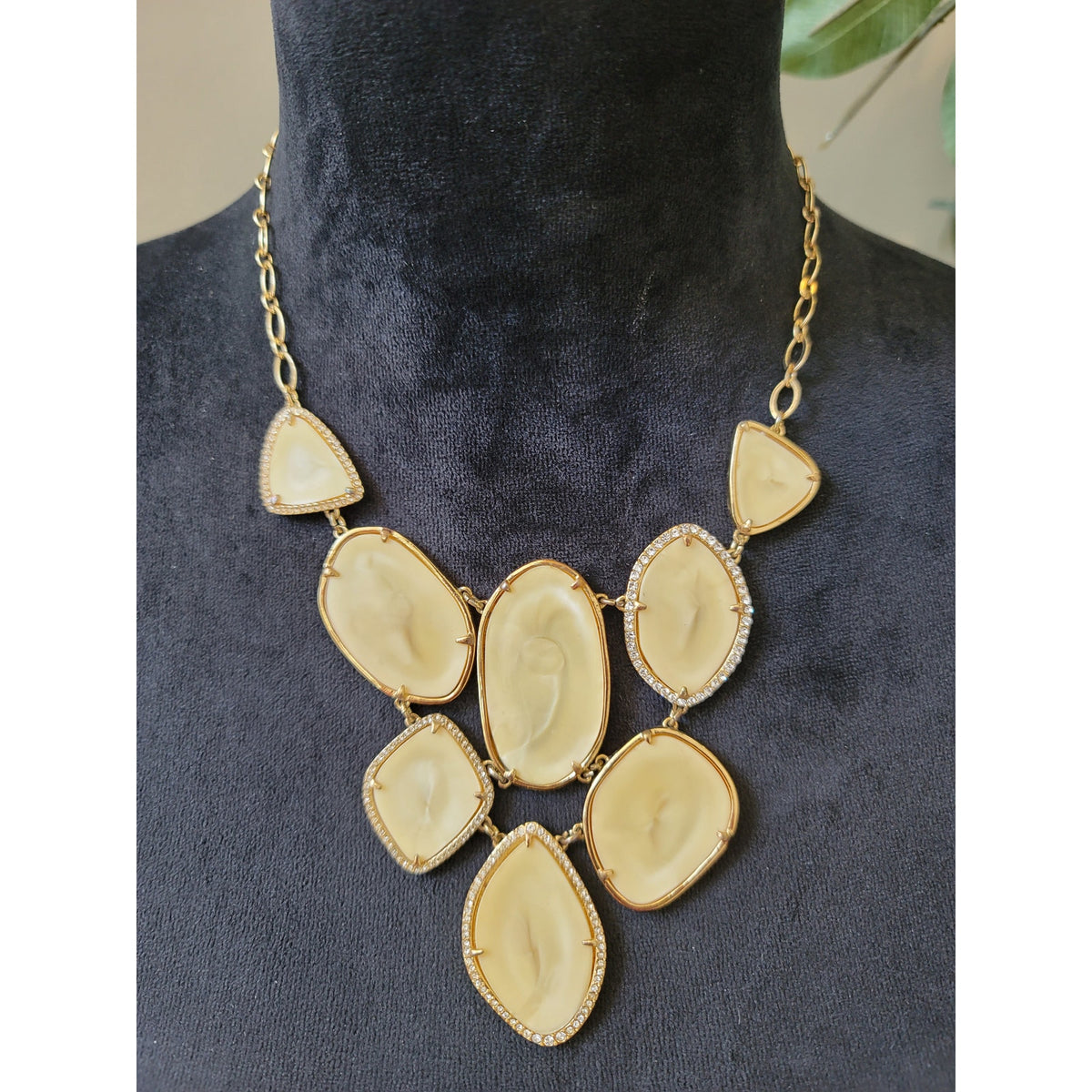 Women's Statement Gold Necklaces With Cream Gemstones And Lobster Claw Lock