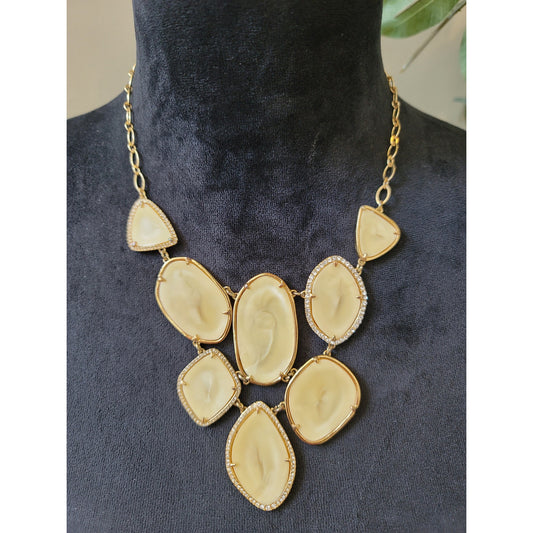 Women's Statement Gold Necklaces With Cream Gemstones And Lobster Claw Lock