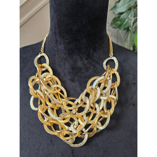 Gold Silver Multi Chain Statement Necklace