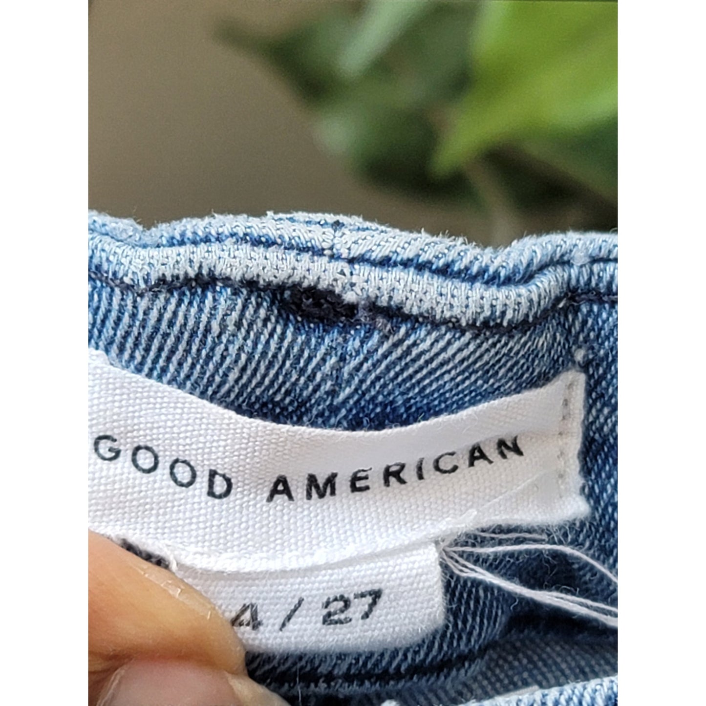 Good American High Rise Jeans Women's 27 Blue Organic Cotton Stretch Frayed Hem