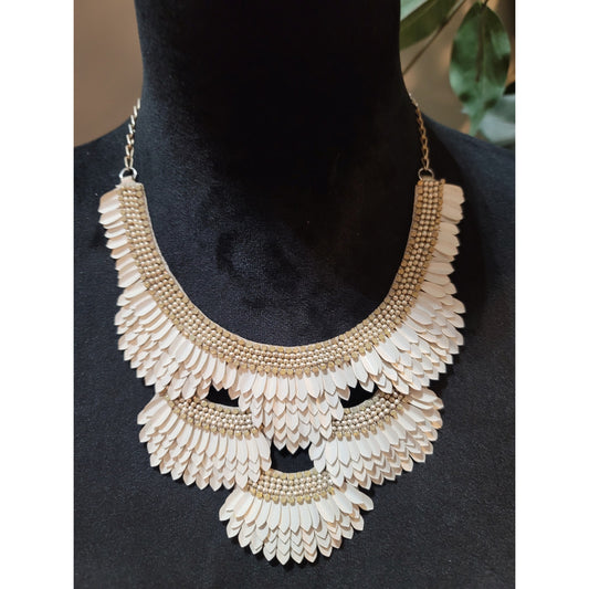 Women's Statement Layered Beaded Feather Design Necklace With Lobster Clasp Lock