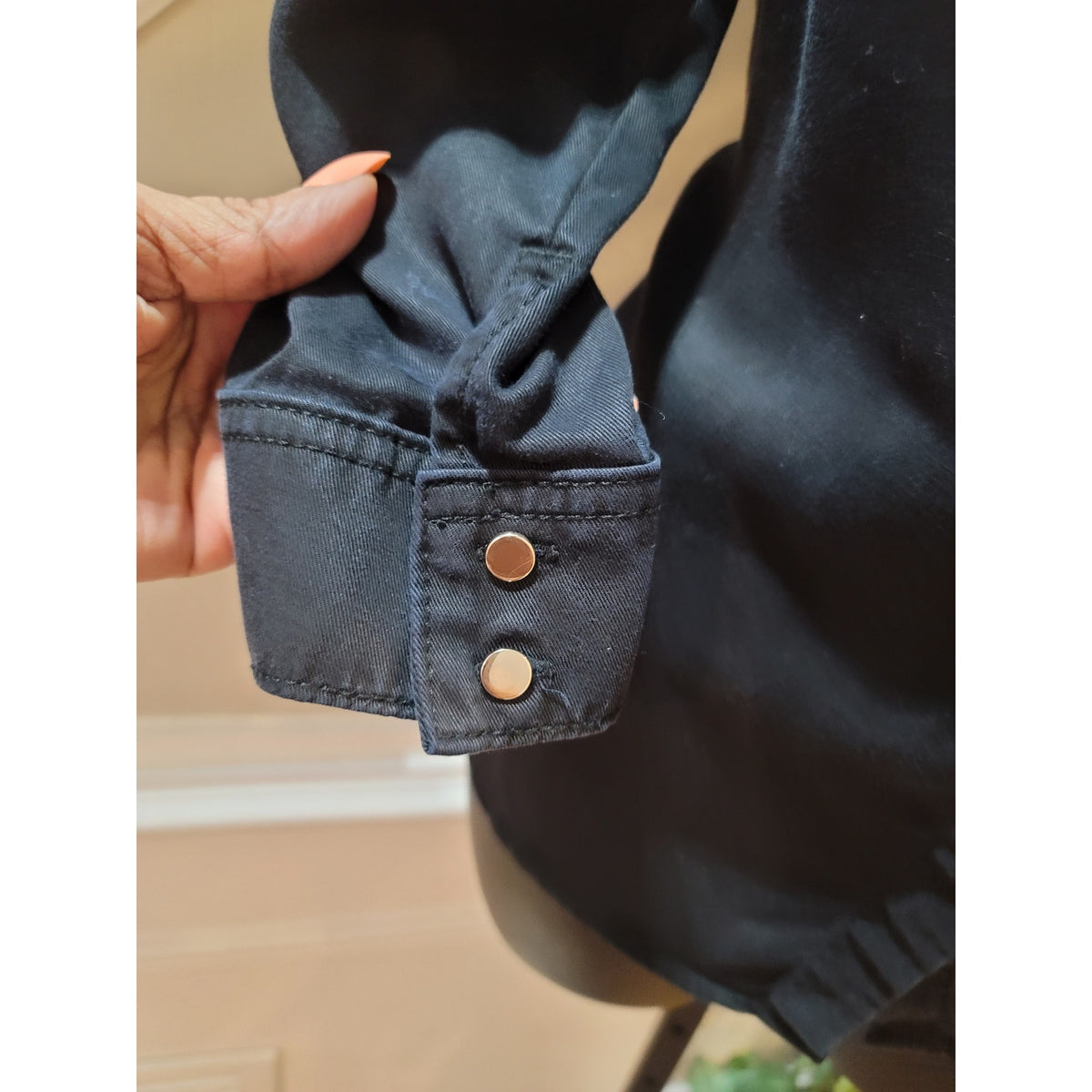 White House Black Market Shirt X-Small Black Band Collar Puff Shoulder Button-Up