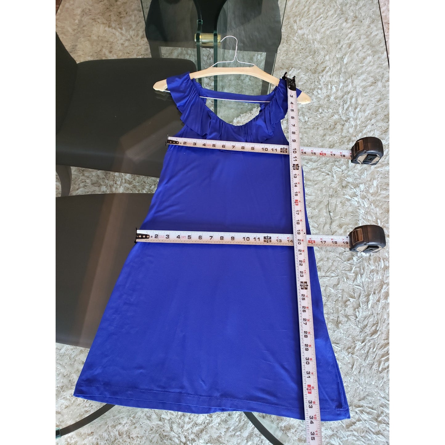 Charming Charlie Bodycon Dress Womens Small Blue Ruffle Sleeveless Keyhole Back