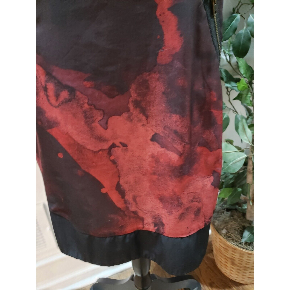 Mossimo Womens Black Burgundy Tie Dye Polyester Round Neck Shift Dress Size XL