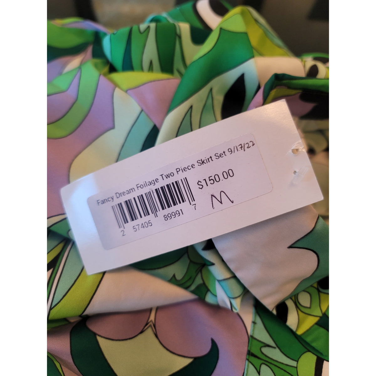 Fancy Dream Skirt Set Women's Green Geometric Button Up Side Zipper Long Sleeve