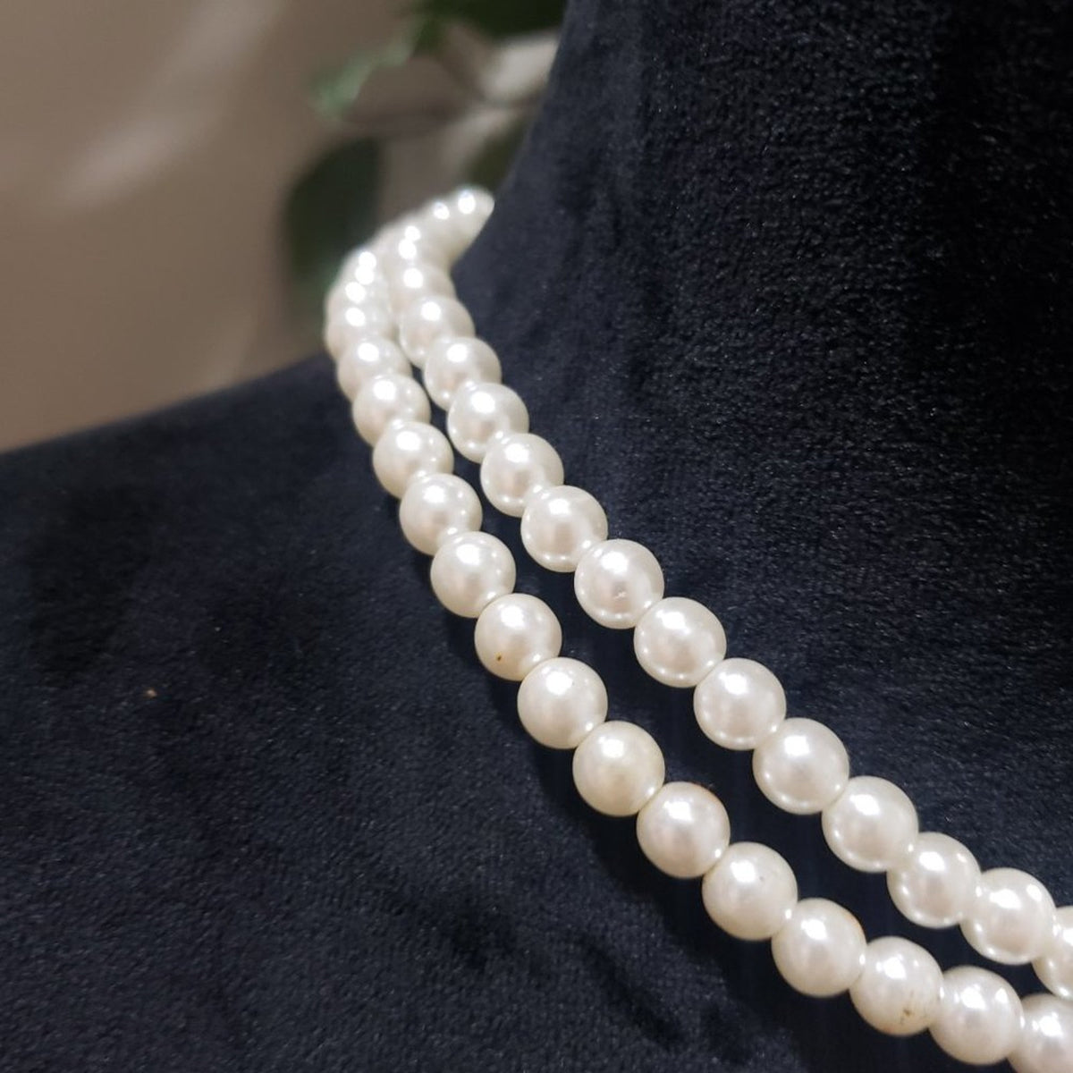 Beautiful Double Strand Faux Pearl Beaded Necklace with Diamantes in the Pendant