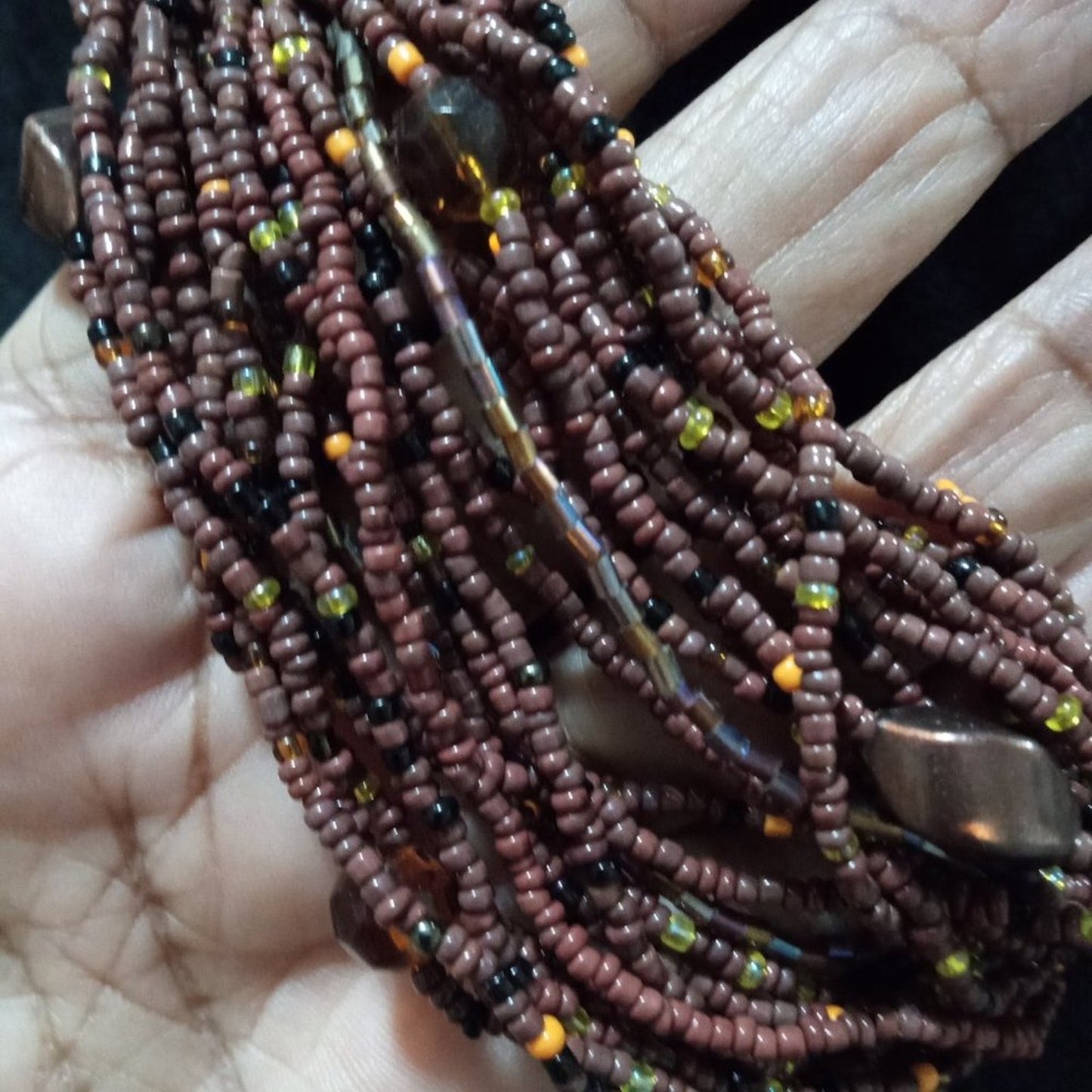 Womens Boho Style Multi Strand Brown Beaded Collar Necklace with Lobster Clasp