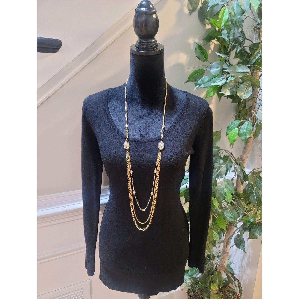 Cache Pullover Sweater Women's Large Black Strappy Back Scoop Neck Long Sleeve